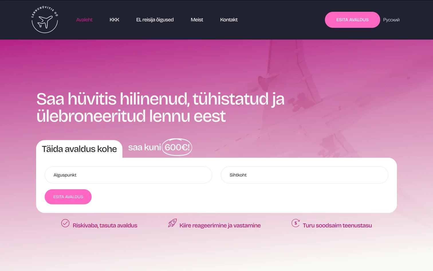 Lennuhüvitis koduleht – Vaade