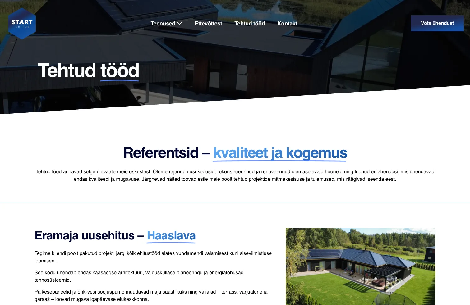 Start Ehitus koduleht – Tehtud tööd