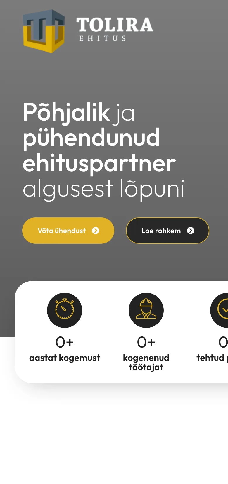 Tolira Ehitus koduleht – Avaleht – mobiil